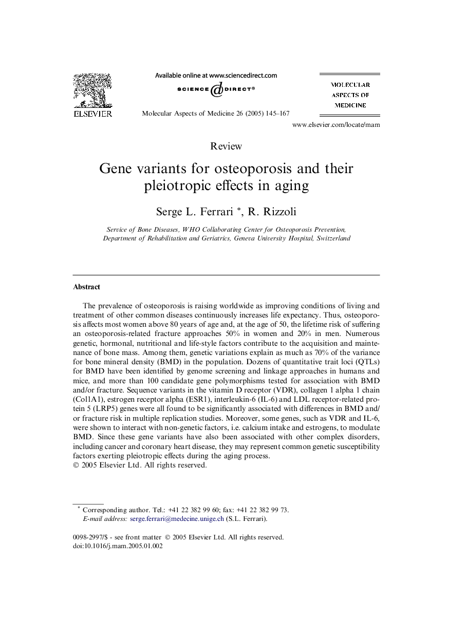 Gene variants for osteoporosis and their pleiotropic effects in aging