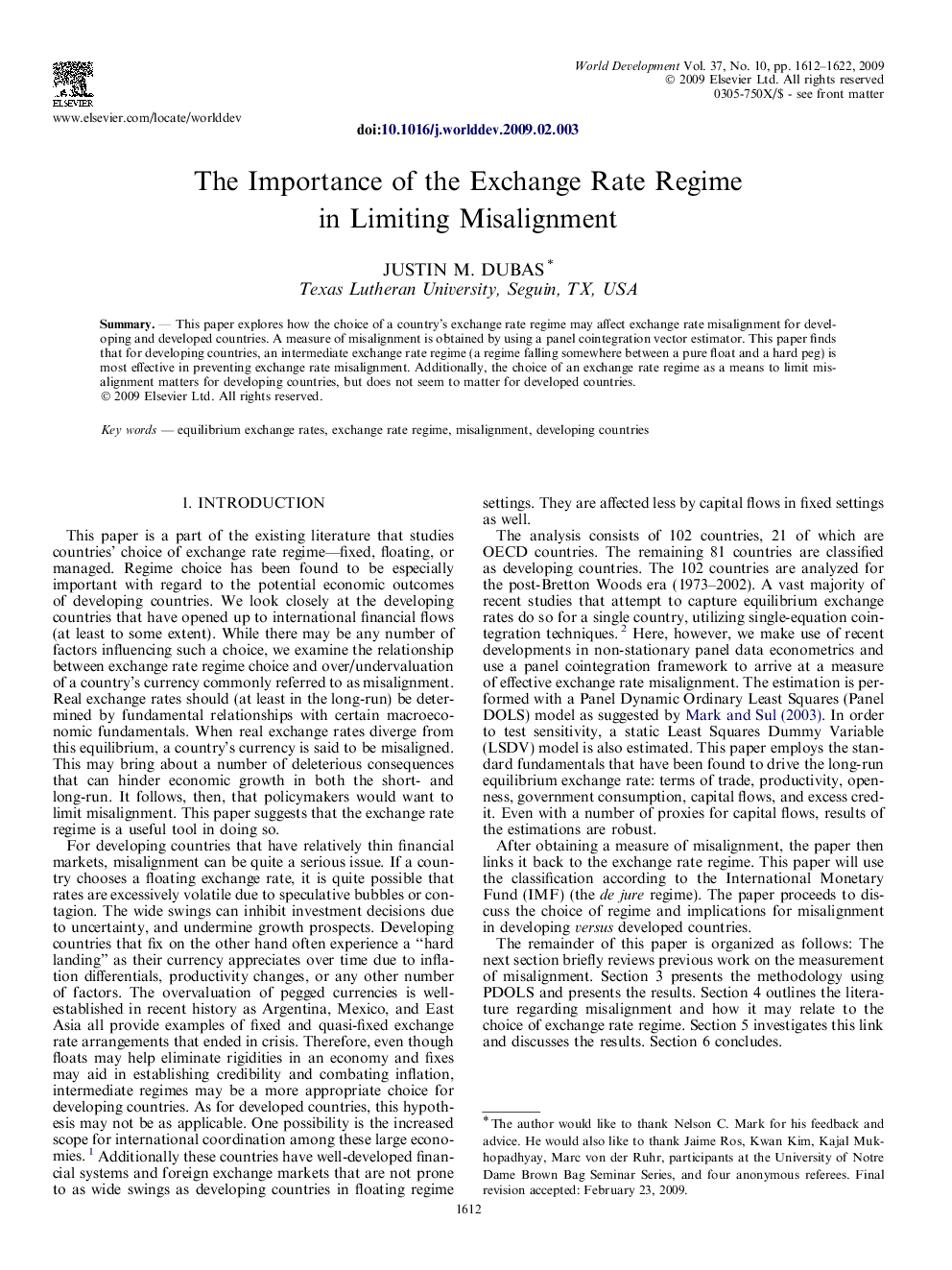 The Importance of the Exchange Rate Regime in Limiting Misalignment