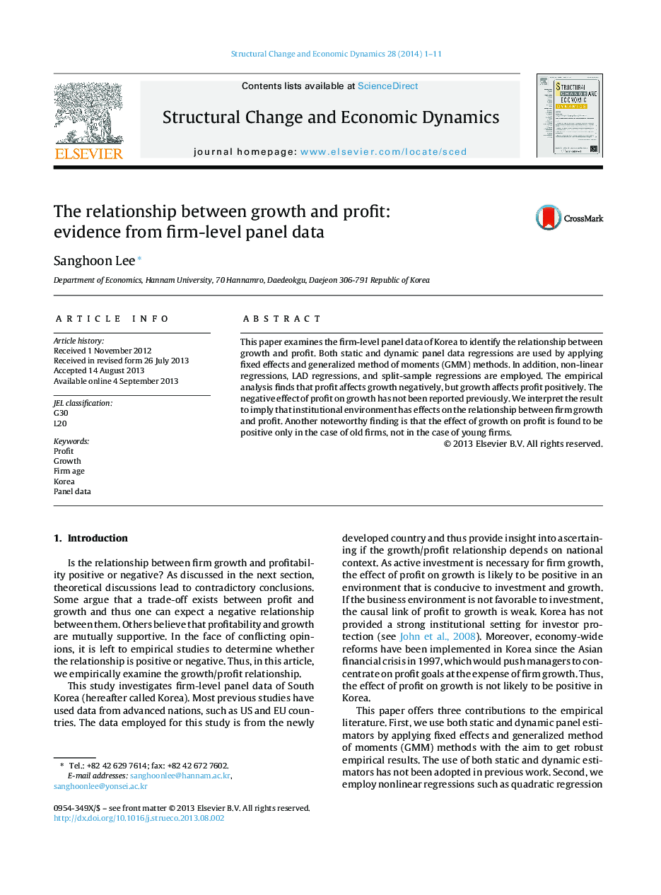 The relationship between growth and profit: evidence from firm-level panel data