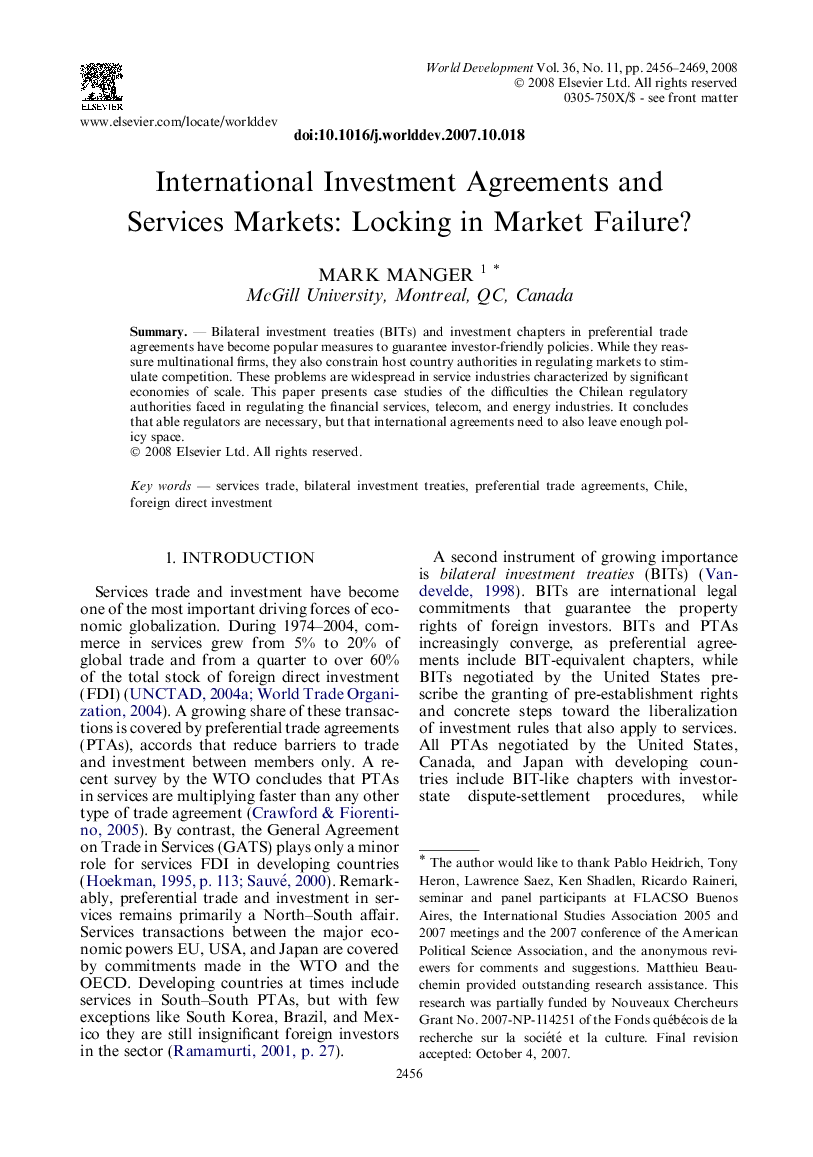 International Investment Agreements and Services Markets: Locking in Market Failure?