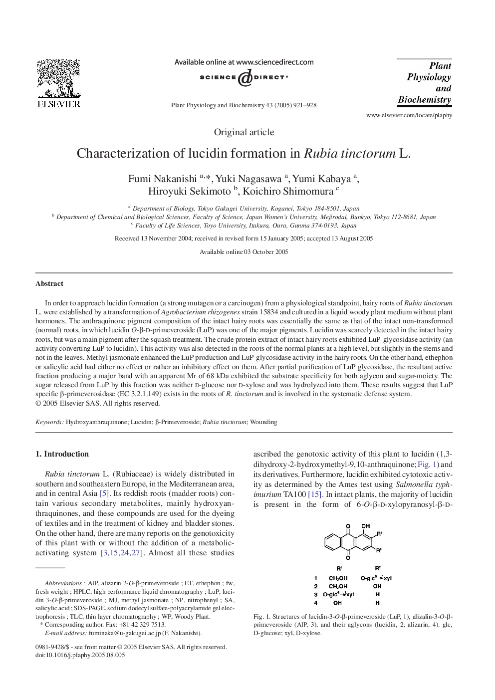 Characterization of lucidin formation in Rubia tinctorum L.