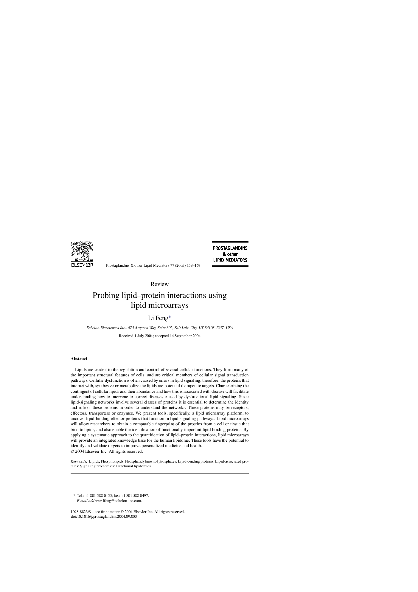 Probing lipid-protein interactions using lipid microarrays