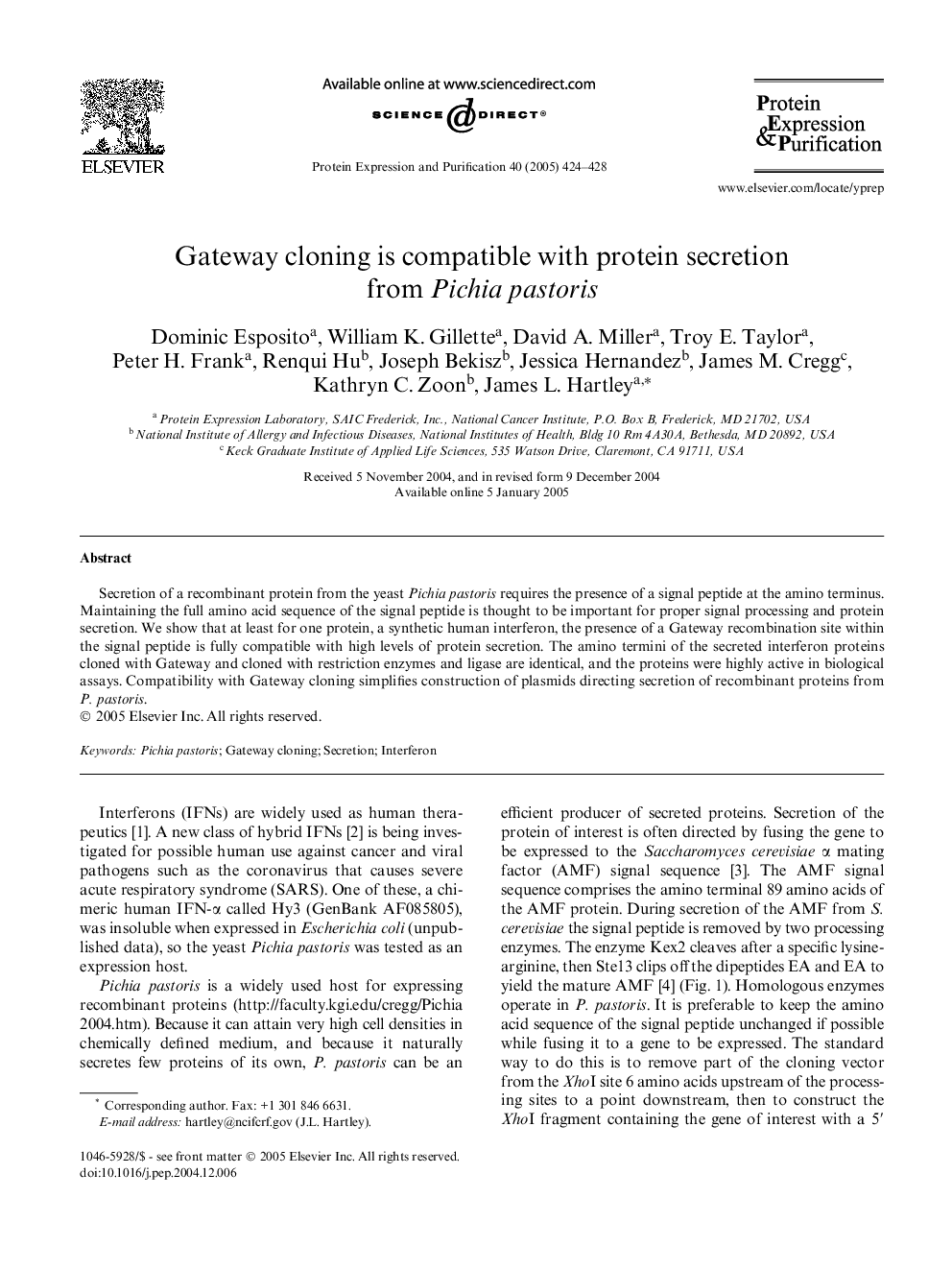 Gateway cloning is compatible with protein secretion from Pichia pastoris