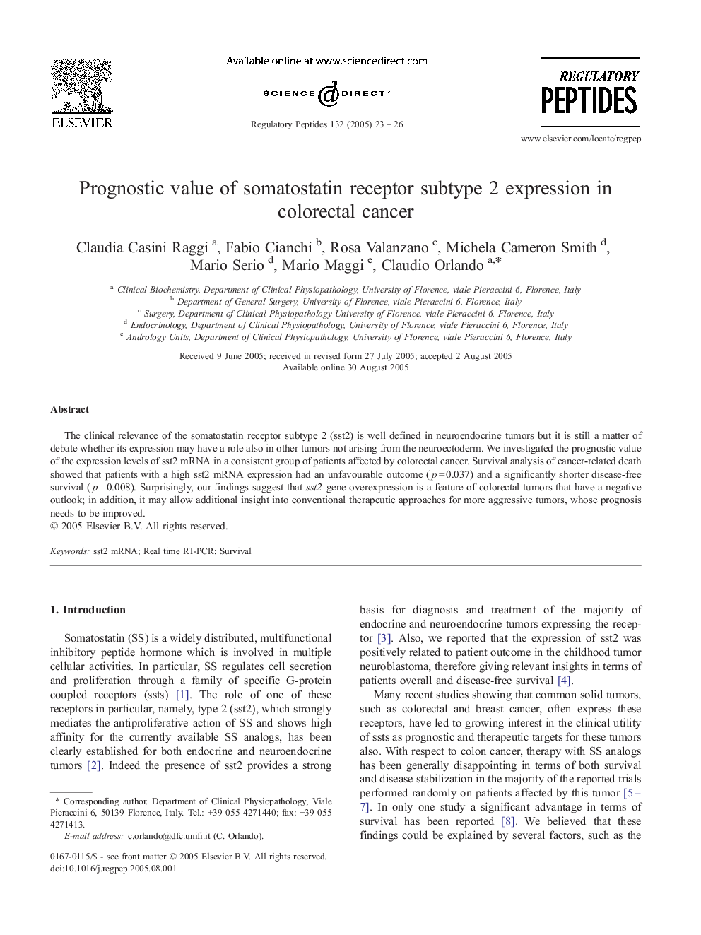 Prognostic value of somatostatin receptor subtype 2 expression in colorectal cancer