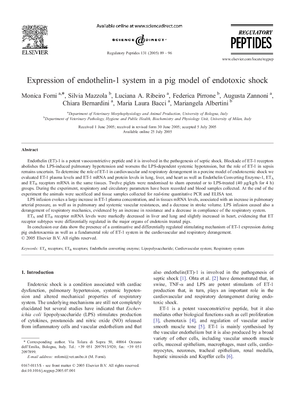 Expression of endothelin-1 system in a pig model of endotoxic shock