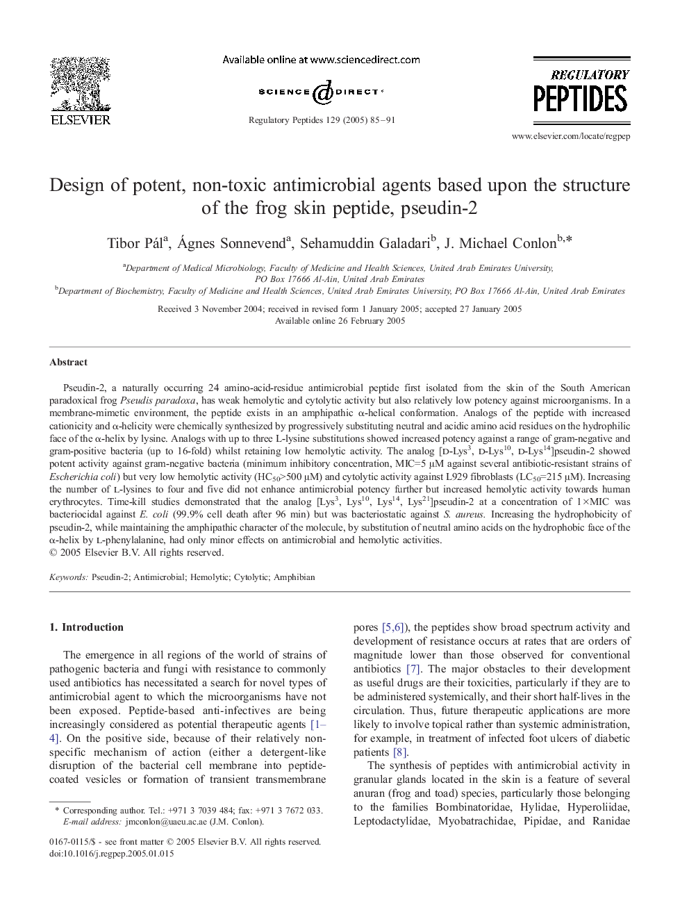 Design of potent, non-toxic antimicrobial agents based upon the structure of the frog skin peptide, pseudin-2