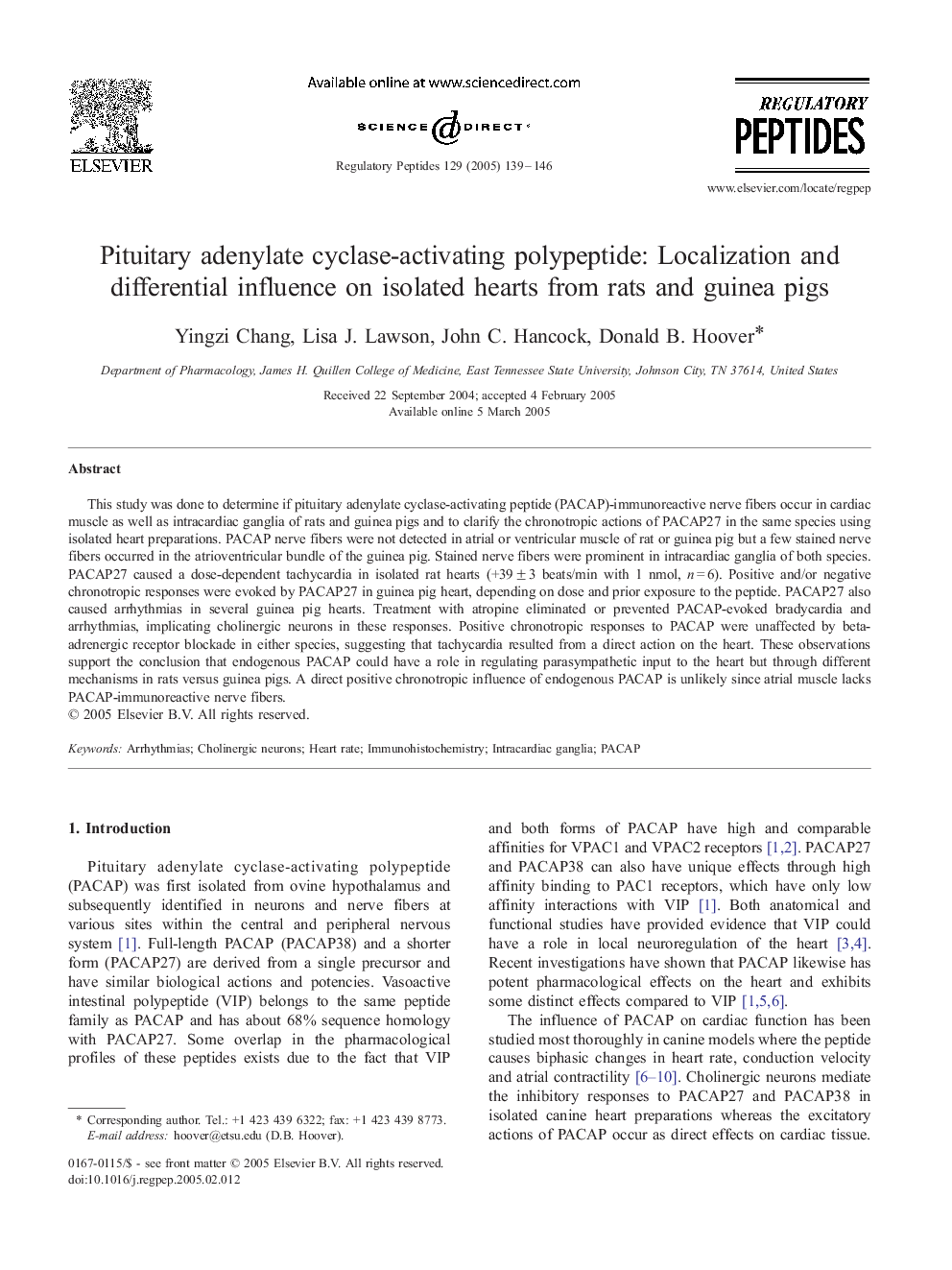 Pituitary adenylate cyclase-activating polypeptide: Localization and differential influence on isolated hearts from rats and guinea pigs