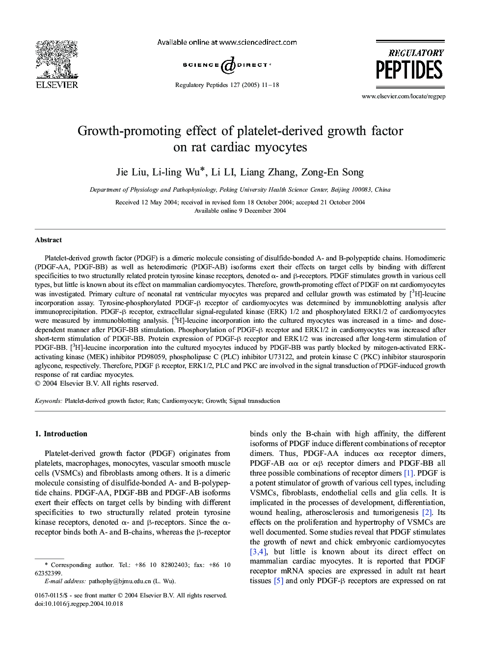 Growth-promoting effect of platelet-derived growth factor on rat cardiac myocytes