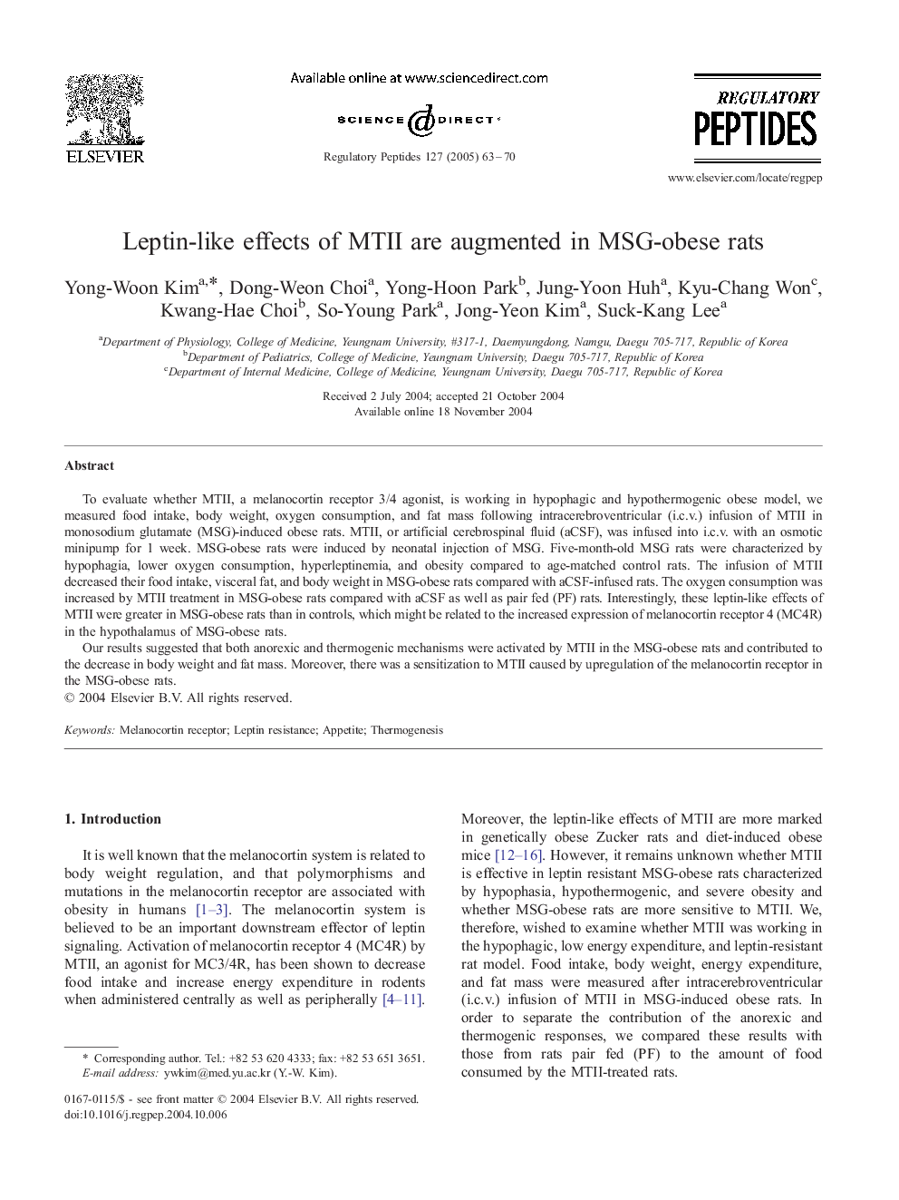 Leptin-like effects of MTII are augmented in MSG-obese rats