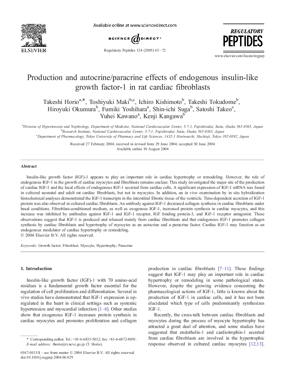 Production and autocrine/paracrine effects of endogenous insulin-like growth factor-1 in rat cardiac fibroblasts