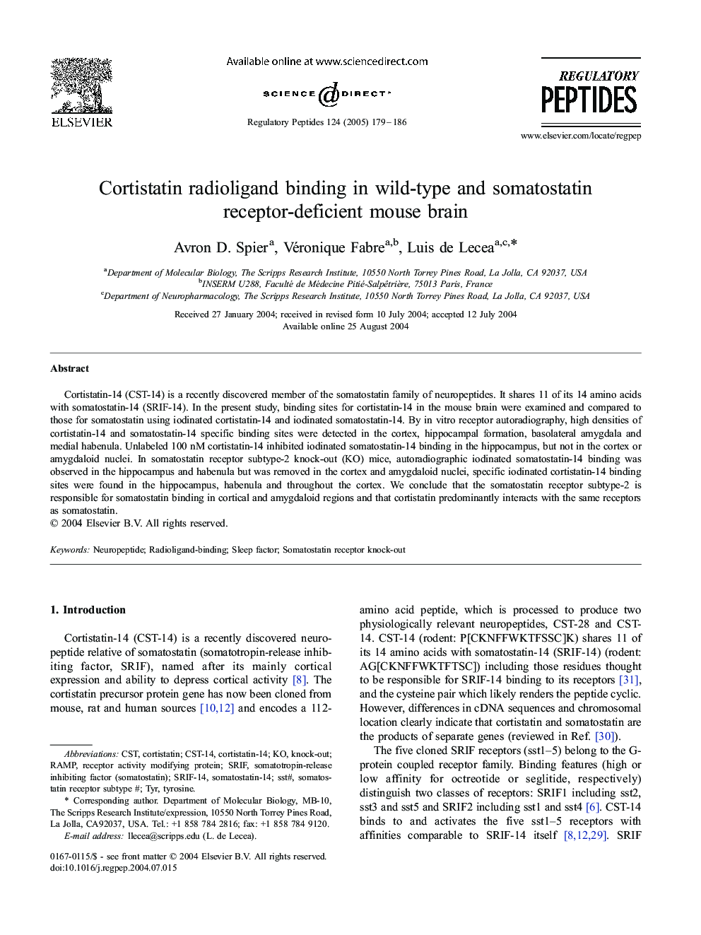 Cortistatin radioligand binding in wild-type and somatostatin receptor-deficient mouse brain