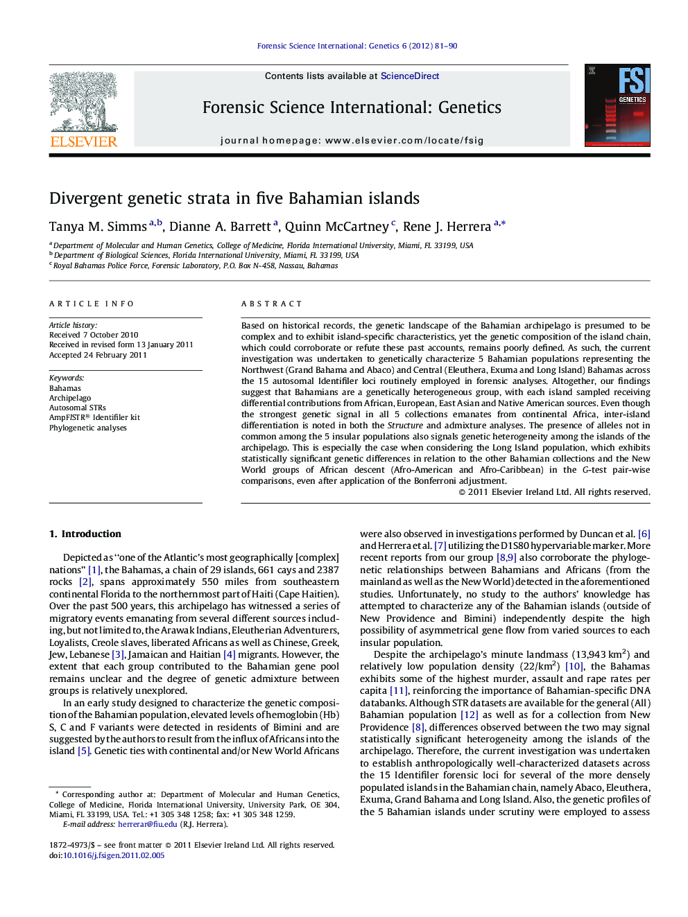 Divergent genetic strata in five Bahamian islands