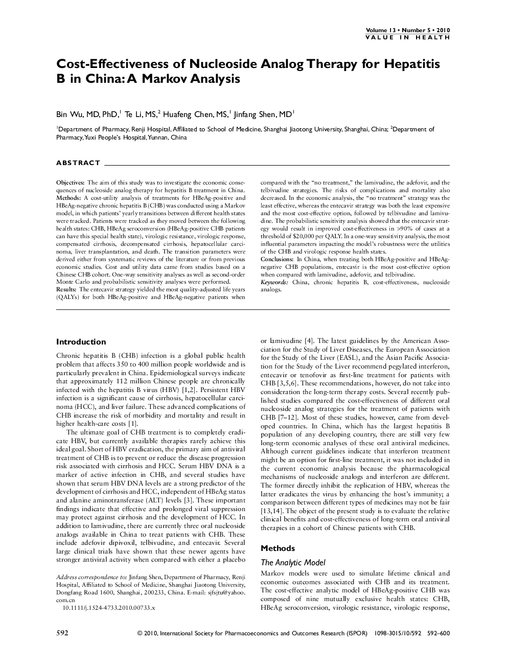 Cost-Effectiveness of Nucleoside Analog Therapy for Hepatitis B in China: A Markov Analysis