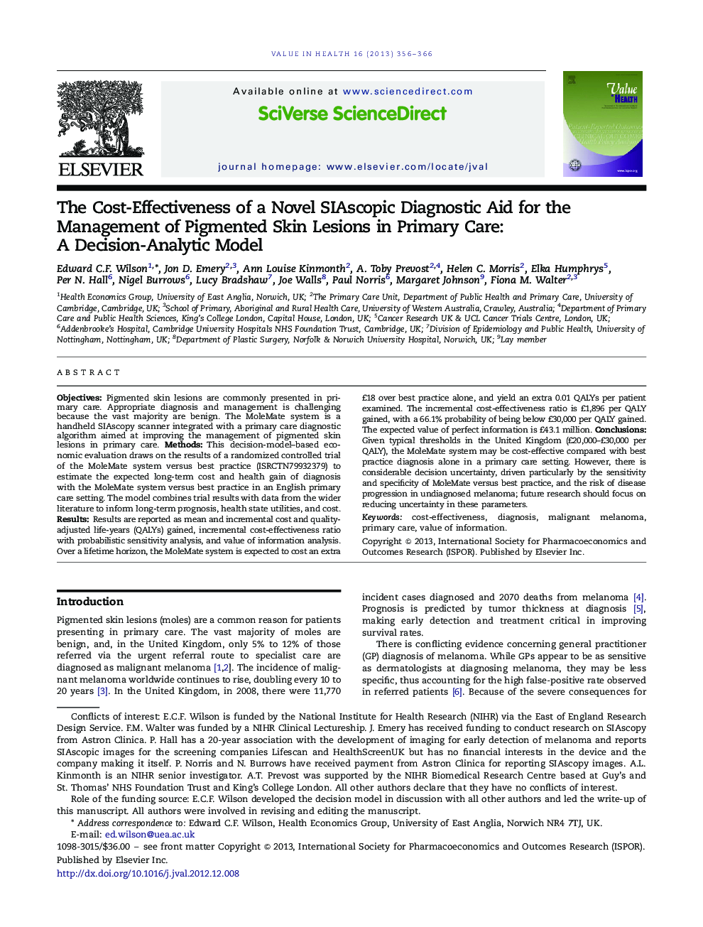 The Cost-Effectiveness of a Novel SIAscopic Diagnostic Aid for the Management of Pigmented Skin Lesions in Primary Care: A Decision-Analytic Model 