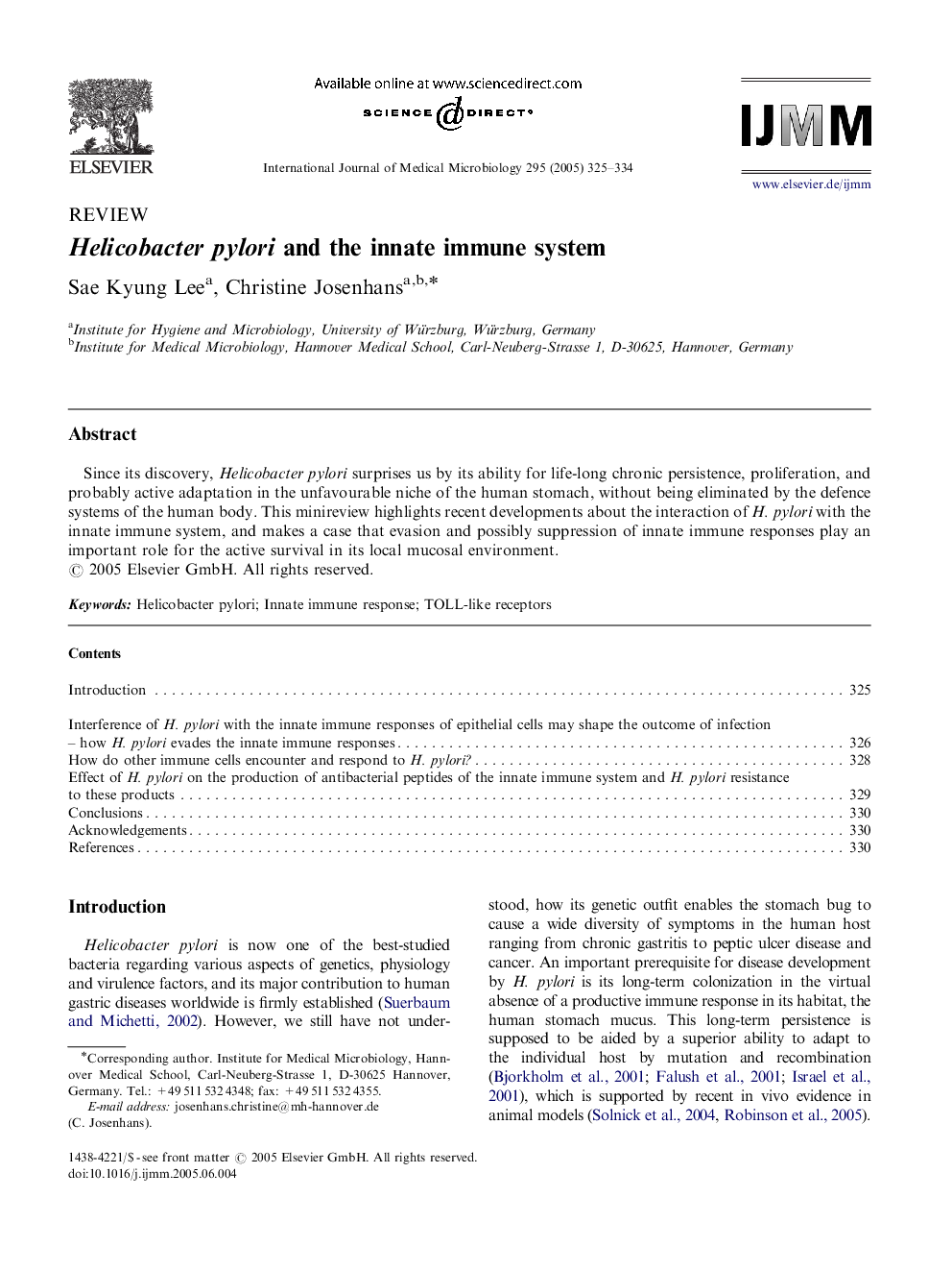 Helicobacter pylori and the innate immune system