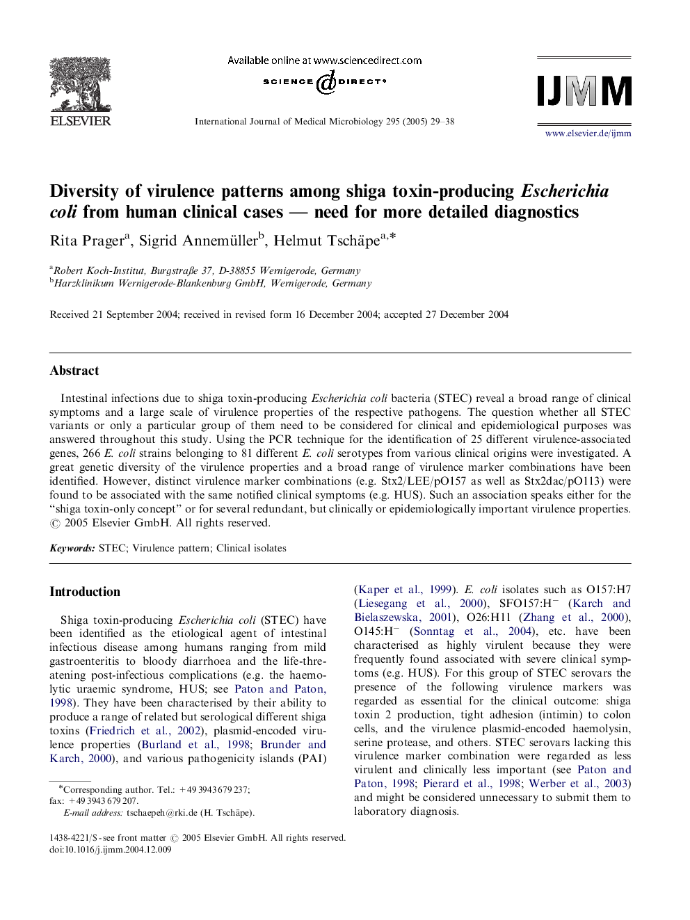 Diversity of virulence patterns among shiga toxin-producing Escherichia coli from human clinical cases - need for more detailed diagnostics