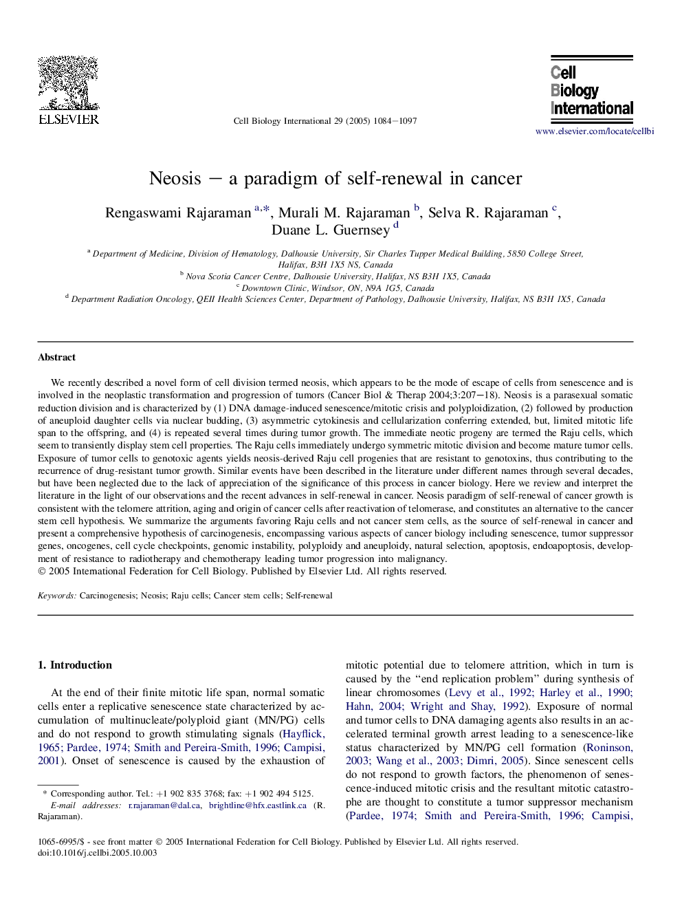 Neosis - a paradigm of self-renewal in cancer