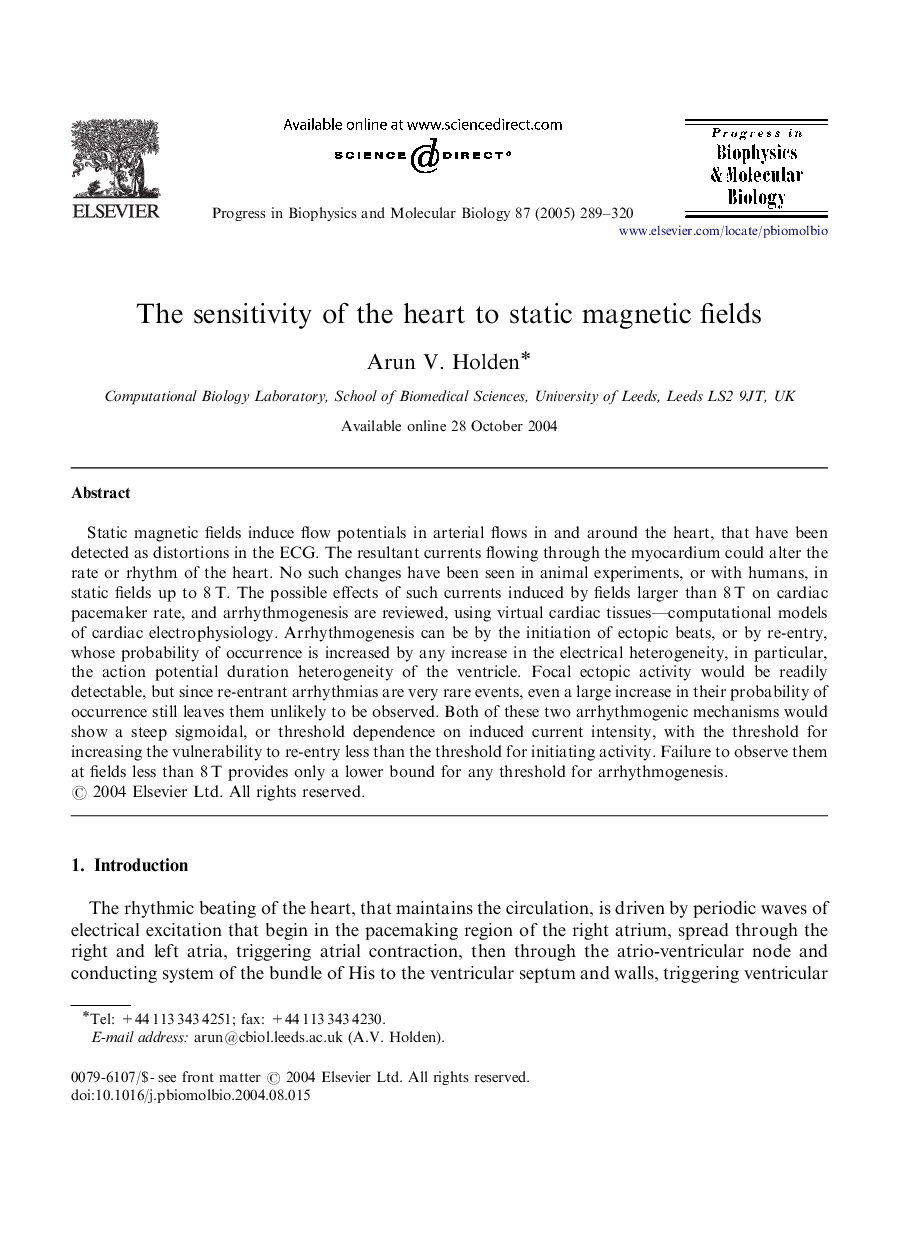 The sensitivity of the heart to static magnetic fields