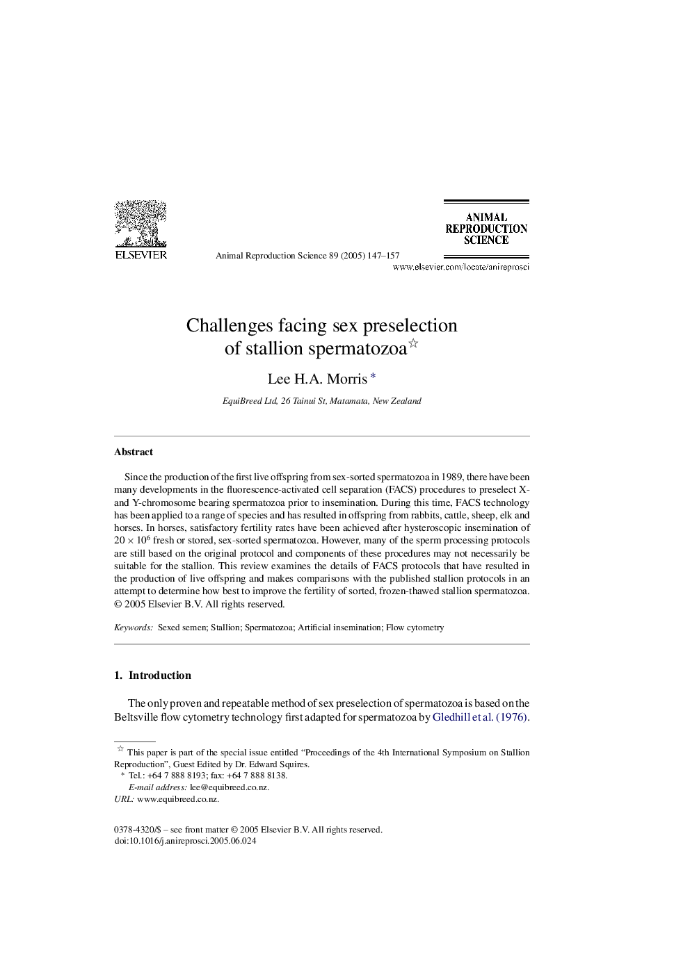 Challenges facing sex preselection of stallion spermatozoa