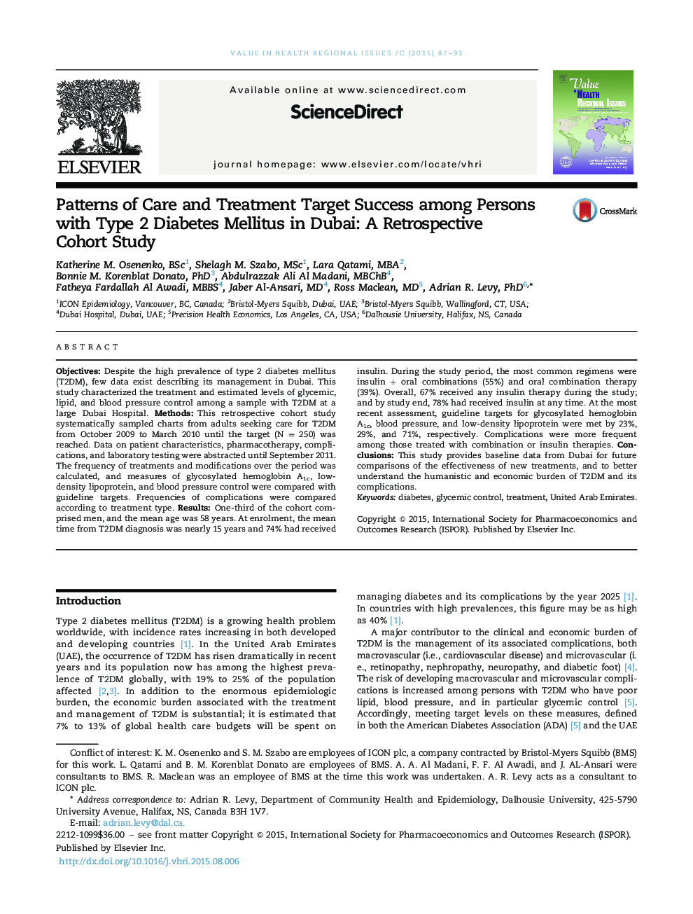 Patterns of Care and Treatment Target Success among Persons with Type 2 Diabetes Mellitus in Dubai: A Retrospective Cohort Study 