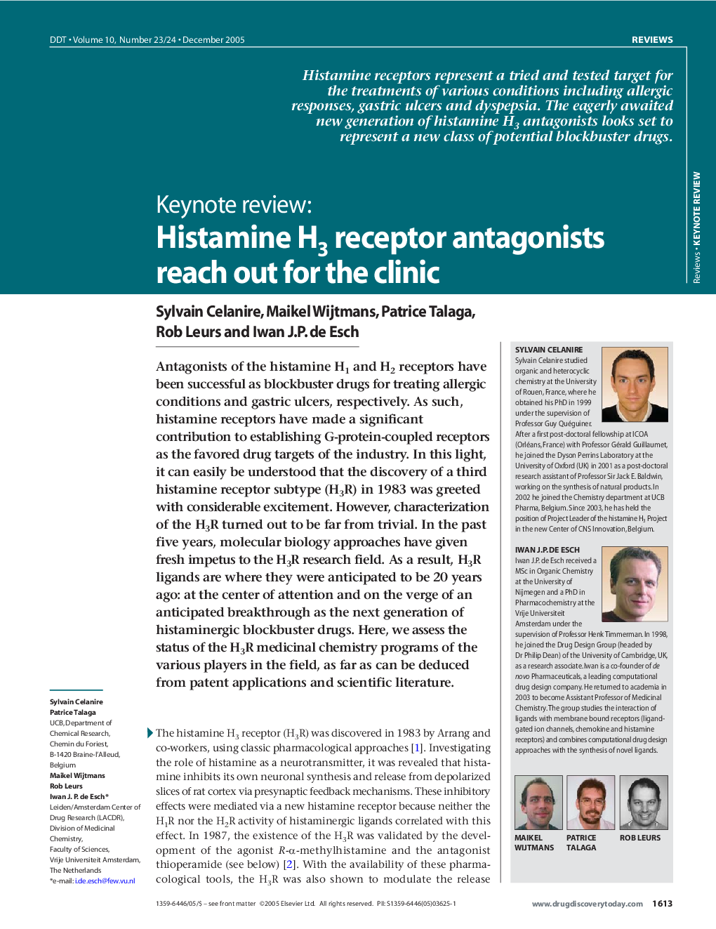 Keynote review: Histamine H3 receptor antagonists reach out for the clinic