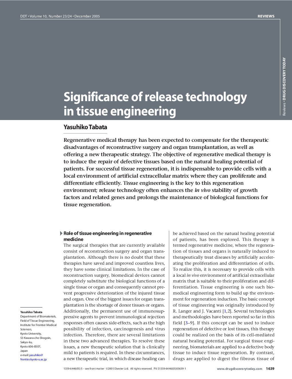 Significance of release technology in tissue engineering