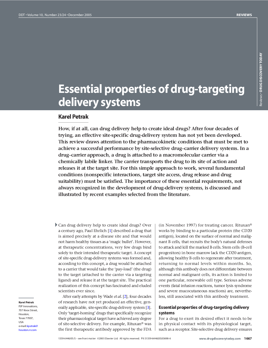 Essential properties of drug-targeting delivery systems