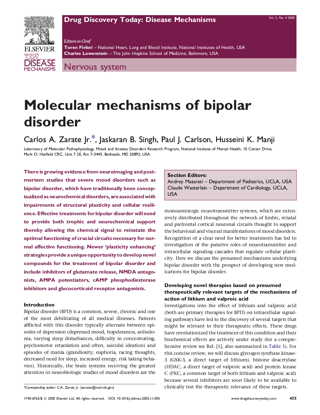 Molecular mechanisms of bipolar disorder