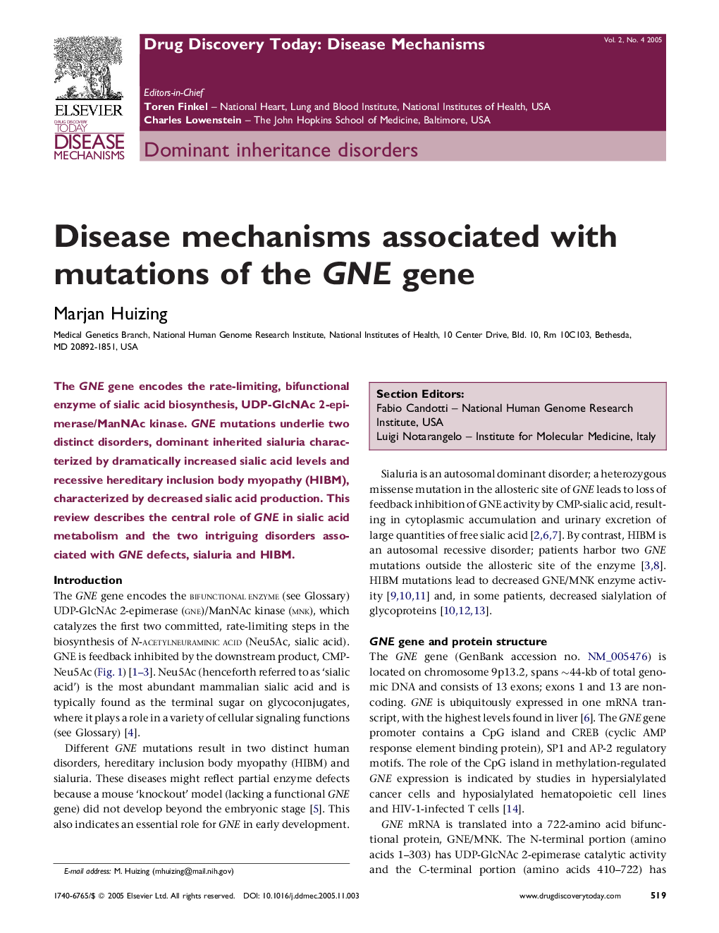 Disease mechanisms associated with mutations of the GNE gene