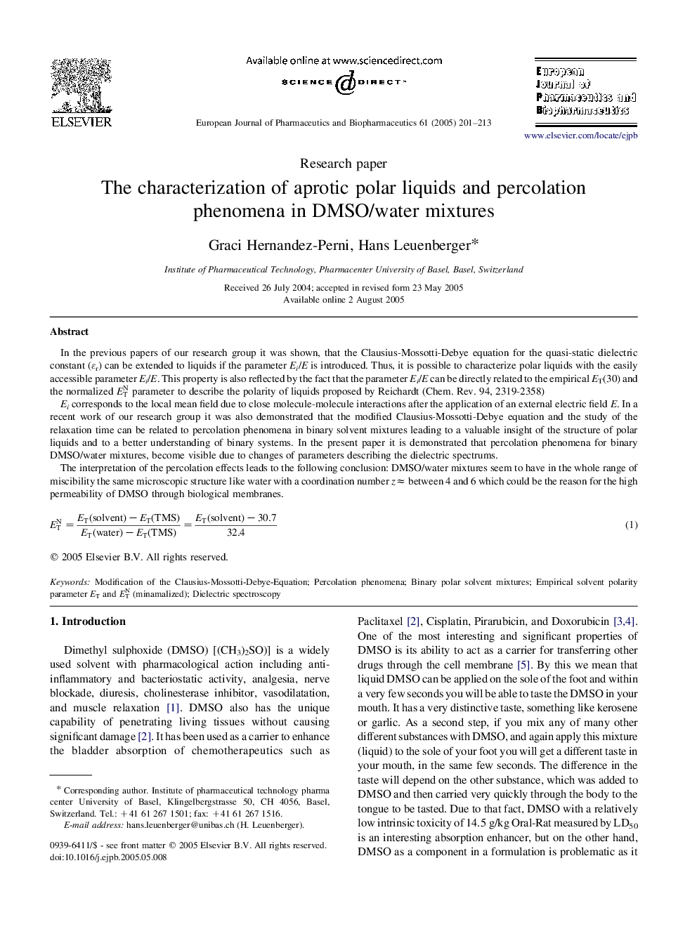 The characterization of aprotic polar liquids and percolation phenomena in DMSO/water mixtures