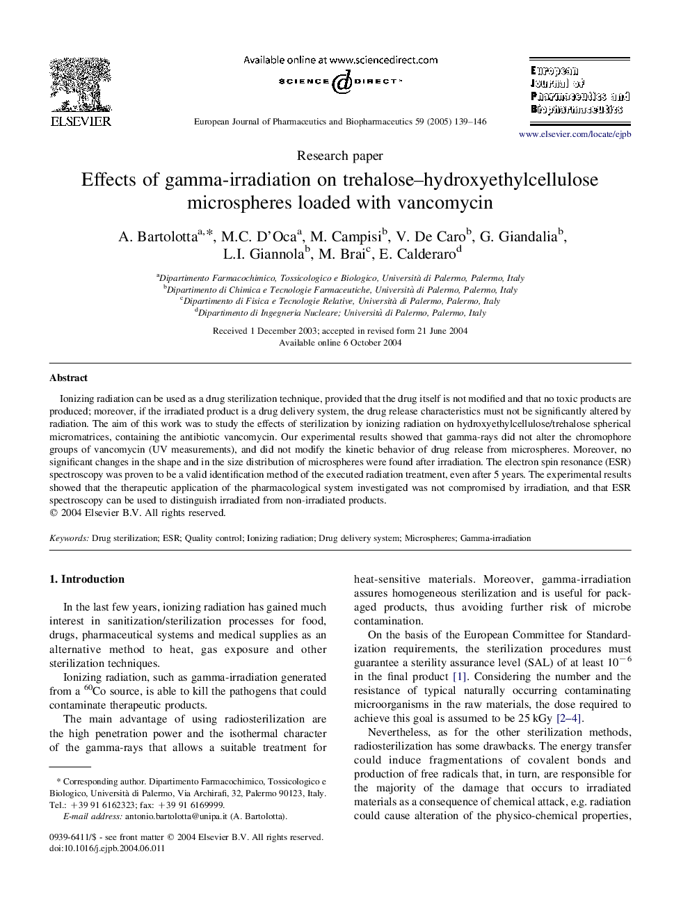 Effects of gamma-irradiation on trehalose-hydroxyethylcellulose microspheres loaded with vancomycin