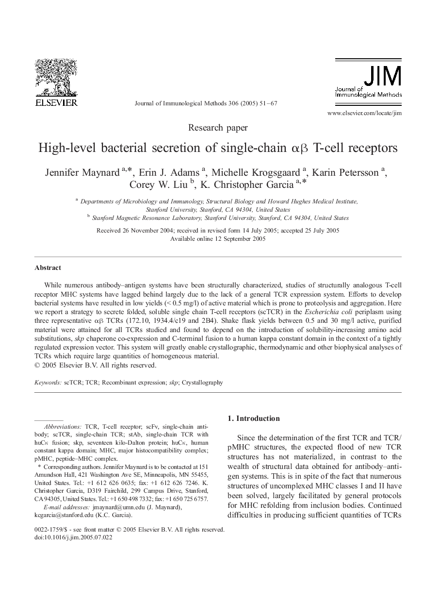 High-level bacterial secretion of single-chain Î±Î² T-cell receptors