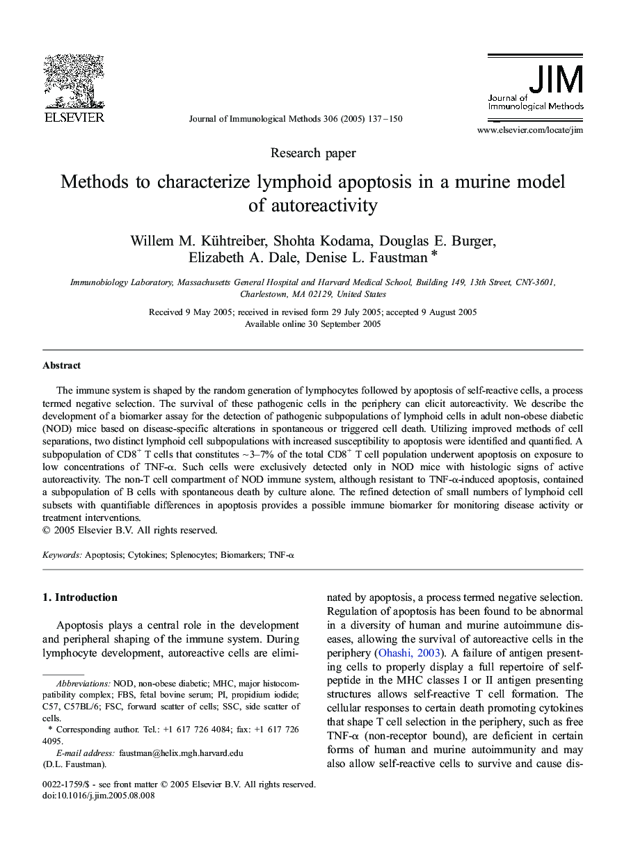 Methods to characterize lymphoid apoptosis in a murine model of autoreactivity