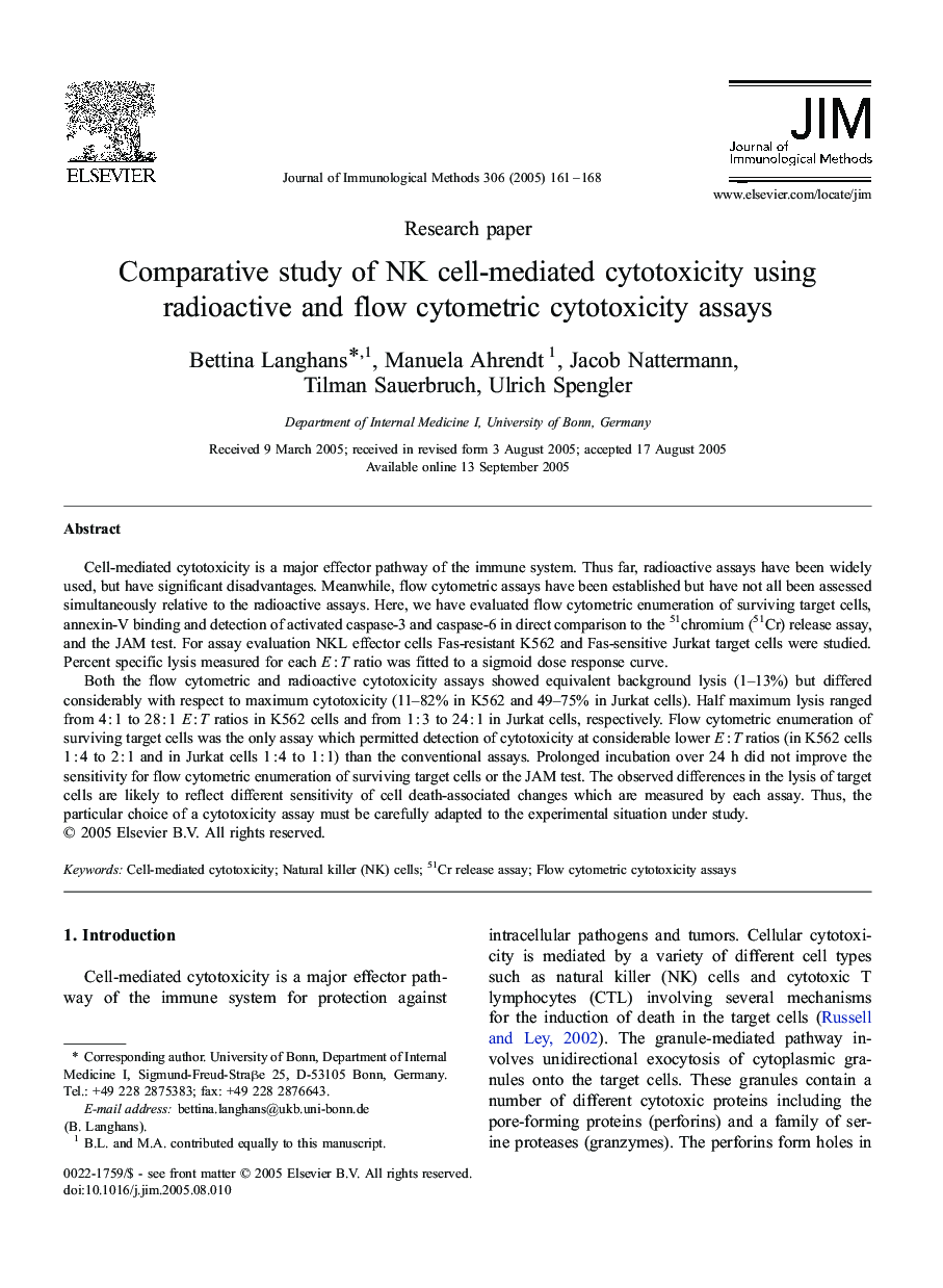 Comparative study of NK cell-mediated cytotoxicity using radioactive and flow cytometric cytotoxicity assays