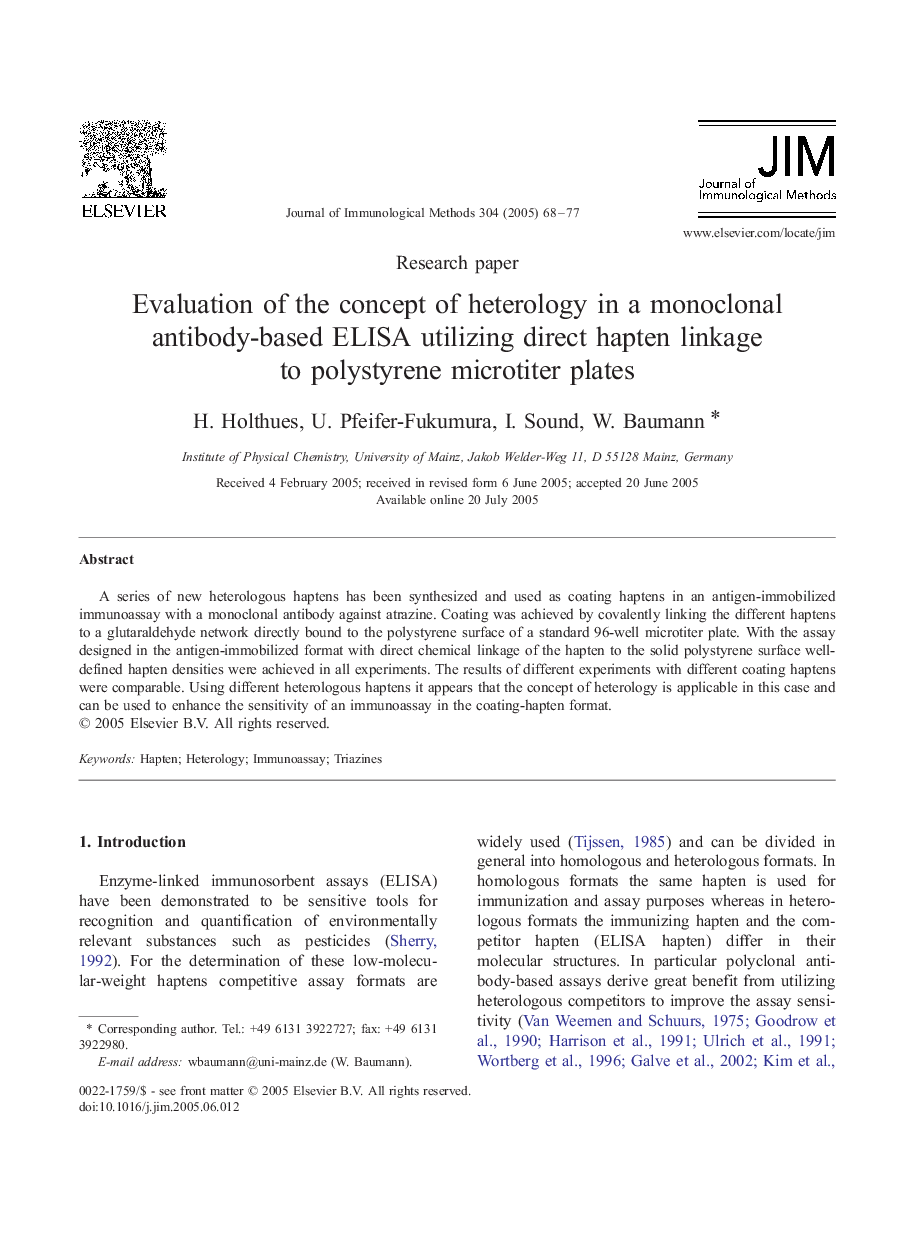 Evaluation of the concept of heterology in a monoclonal antibody-based ELISA utilizing direct hapten linkage to polystyrene microtiter plates