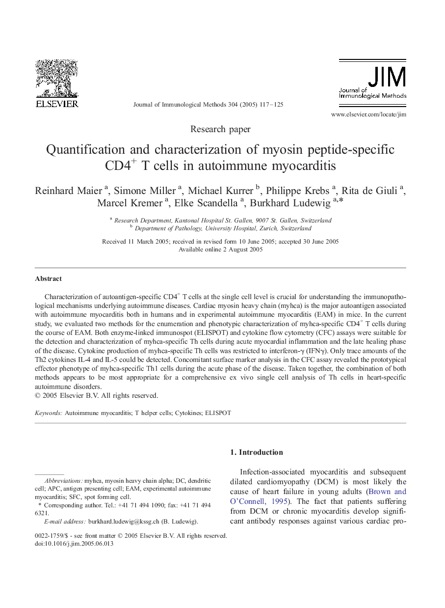 Quantification and characterization of myosin peptide-specific CD4+ T cells in autoimmune myocarditis