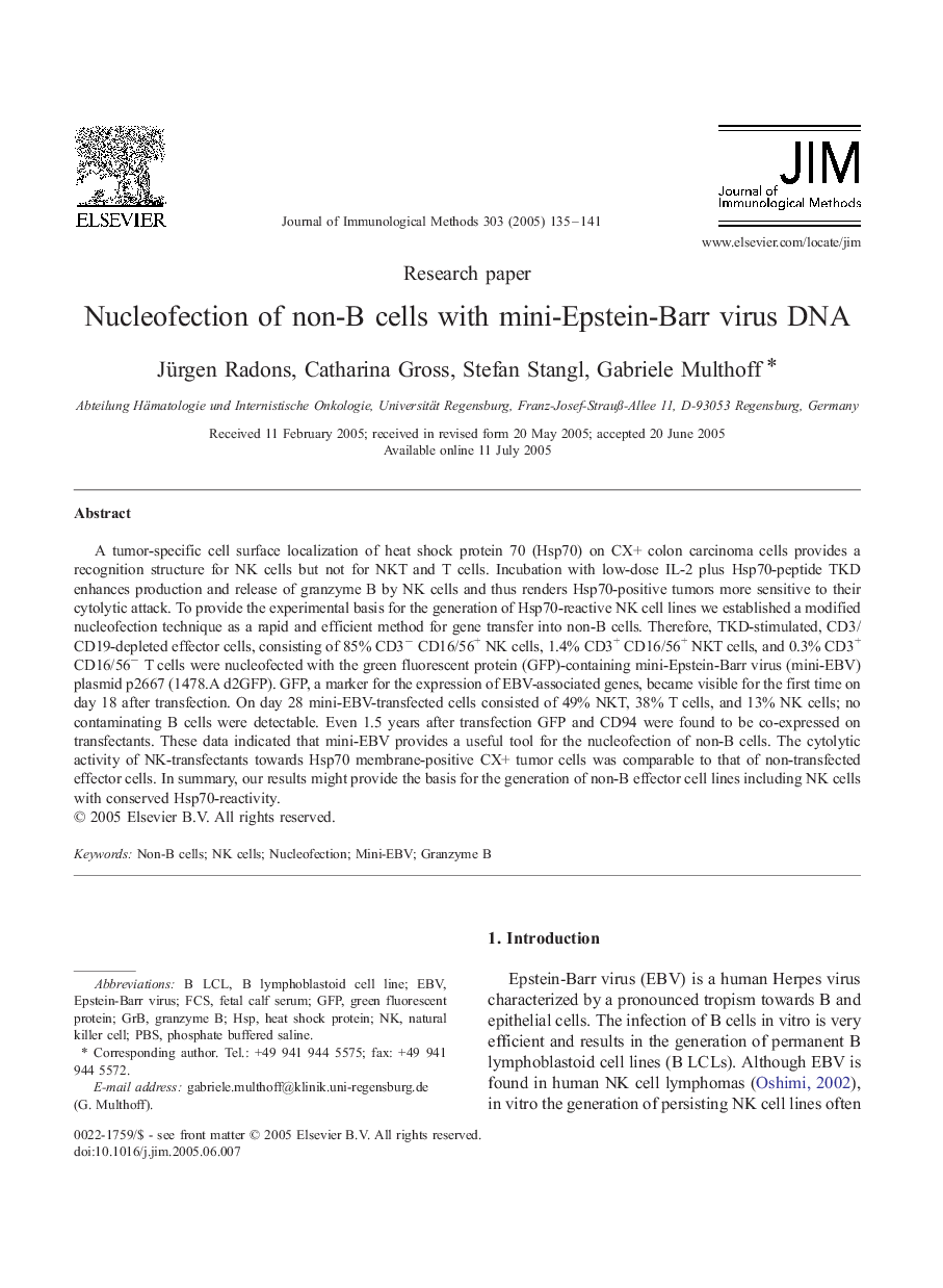 Nucleofection of non-B cells with mini-Epstein-Barr virus DNA