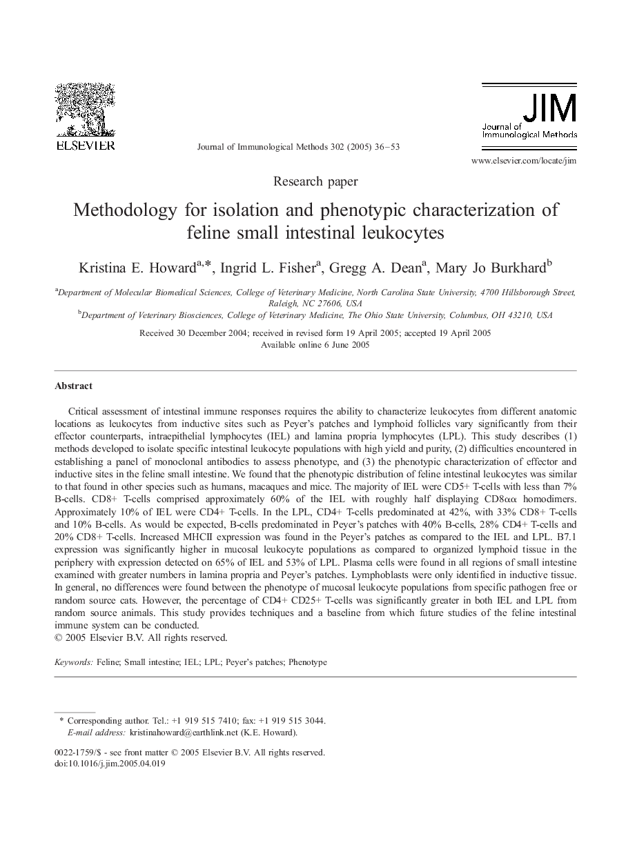 Methodology for isolation and phenotypic characterization of feline small intestinal leukocytes