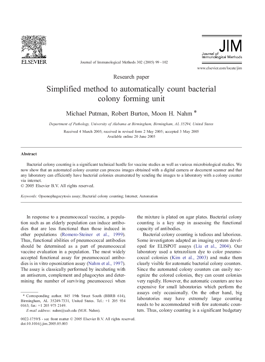 Simplified method to automatically count bacterial colony forming unit