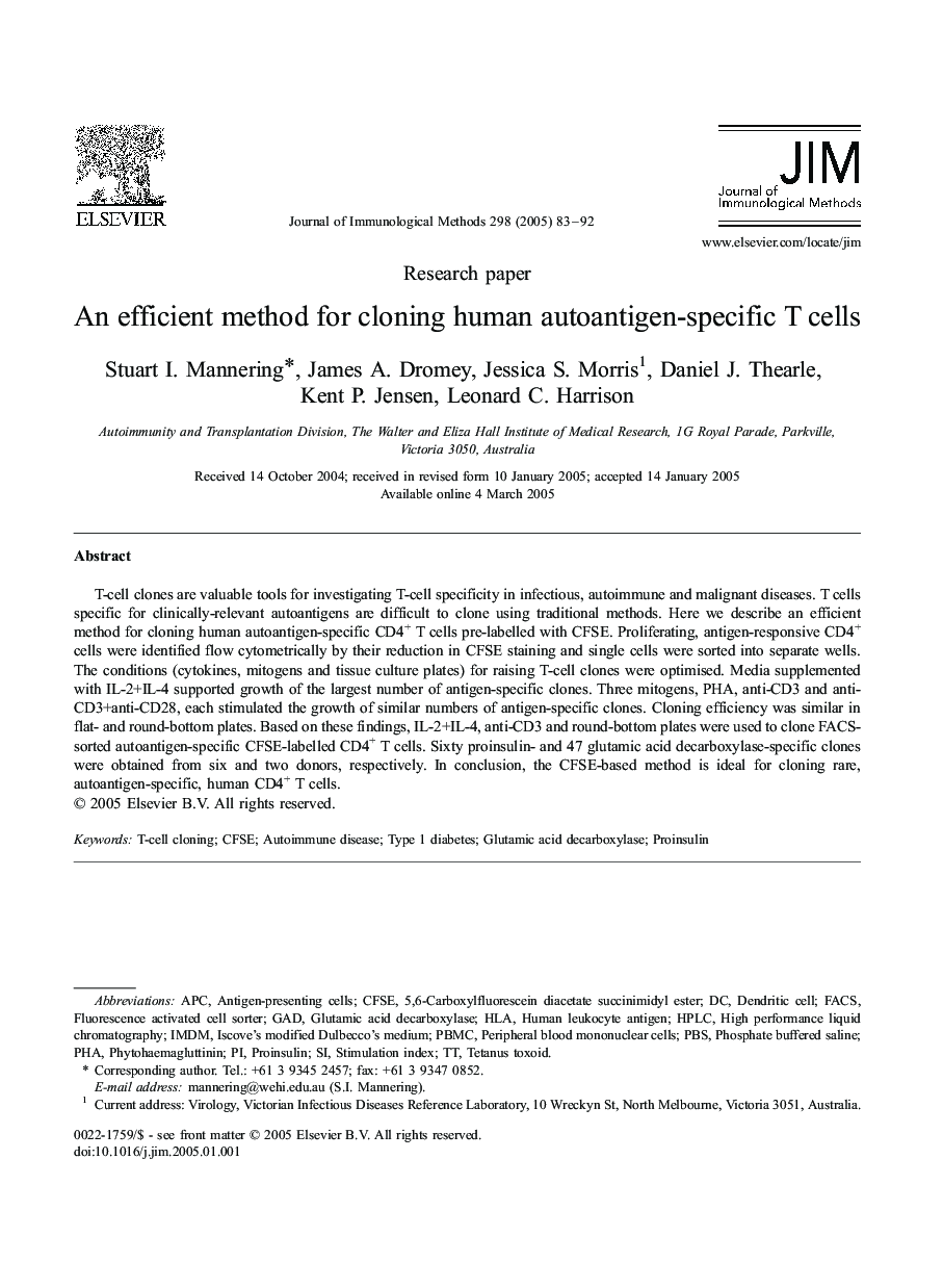 An efficient method for cloning human autoantigen-specific T cells