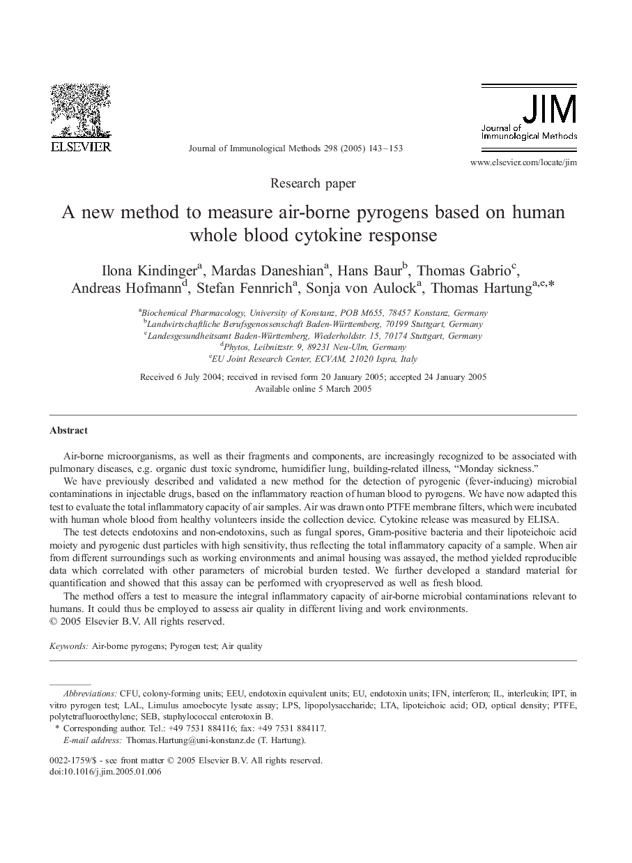 A new method to measure air-borne pyrogens based on human whole blood cytokine response