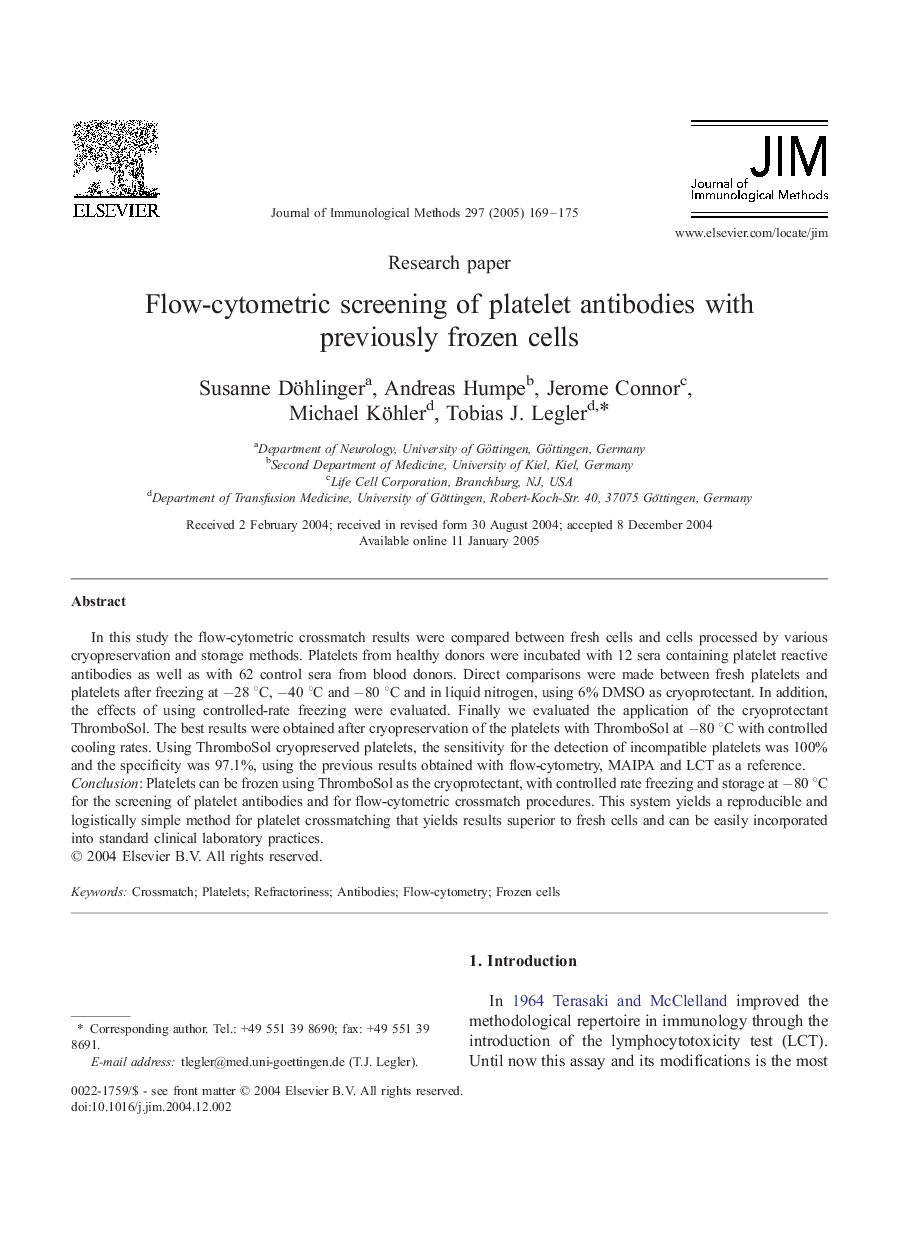 Flow-cytometric screening of platelet antibodies with previously frozen cells