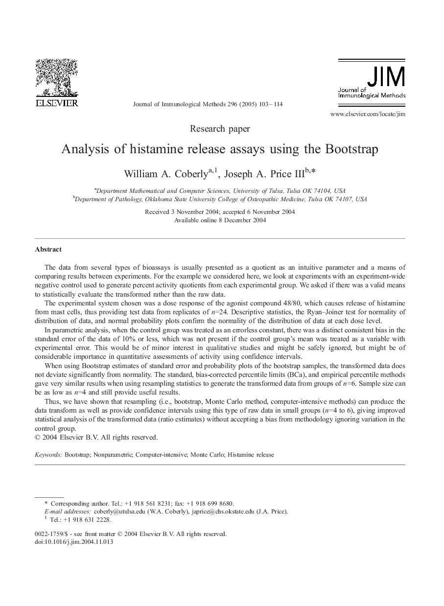 Analysis of histamine release assays using the Bootstrap