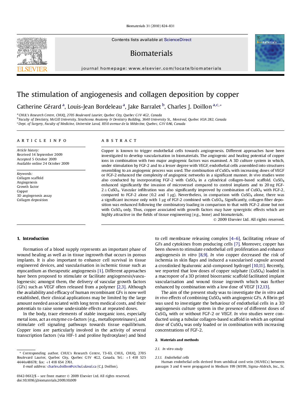 The stimulation of angiogenesis and collagen deposition by copper