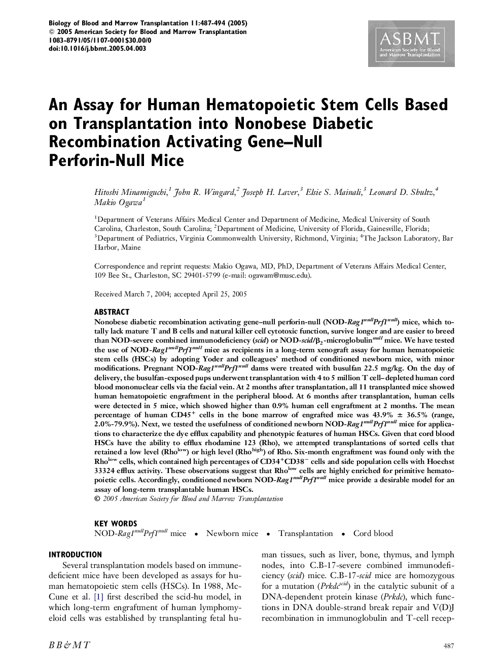 An Assay for Human Hematopoietic Stem Cells Based on Transplantation into Nonobese Diabetic Recombination Activating Gene-Null Perforin-Null Mice