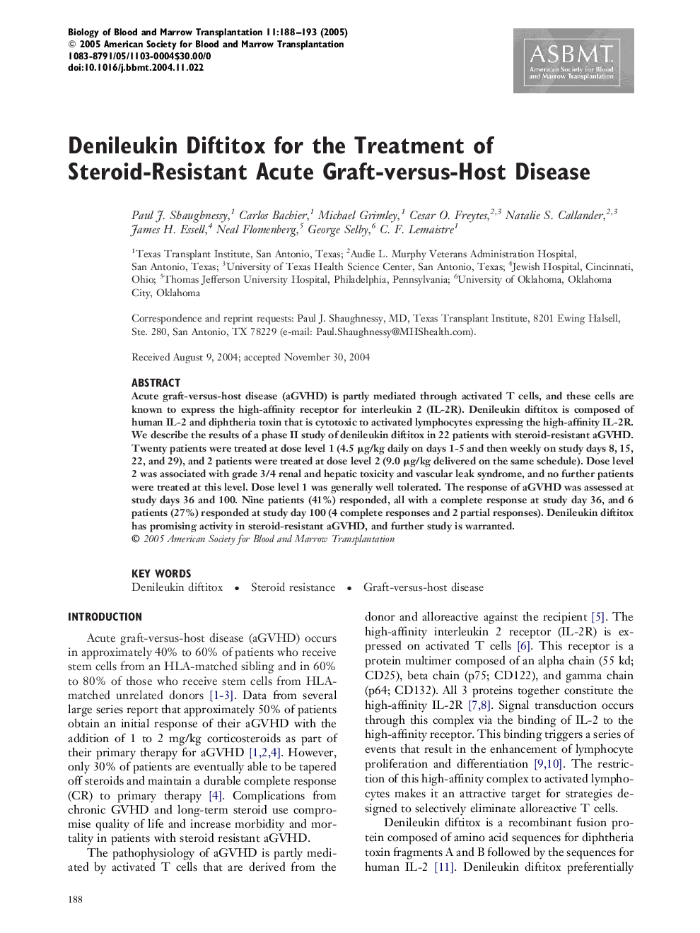 Denileukin diftitox for the treatment of steroid-resistant acute graft-versus-host disease