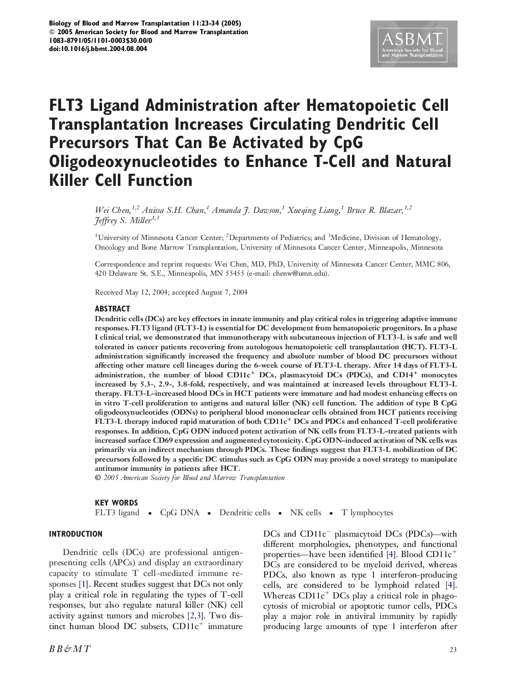 FLT3 ligand administration after hematopoietic cell transplantation increases circulating dendritic cell precursors that can be activated by CpG oligodeoxynucleotides to enhance T-cell and natural killer cell function