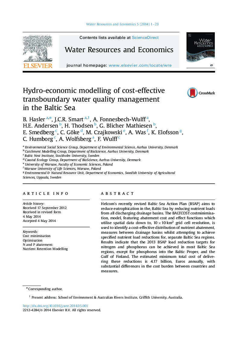 Hydro-economic modelling of cost-effective transboundary water quality management in the Baltic Sea