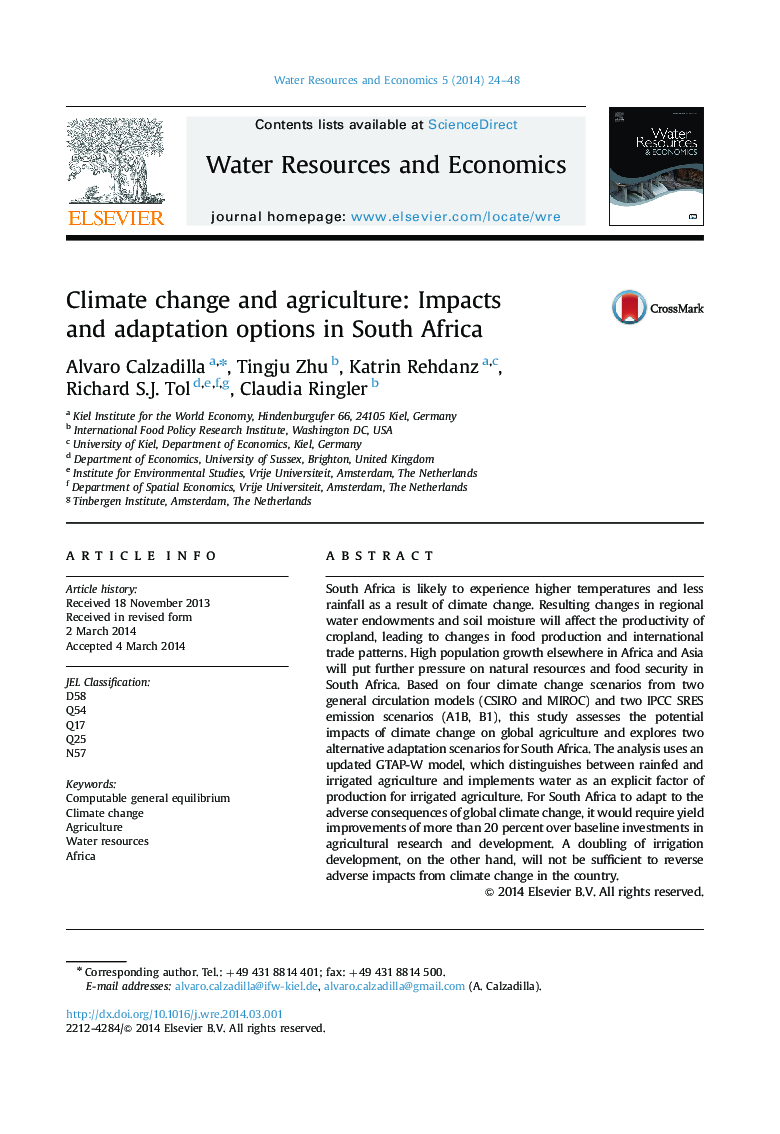 Climate change and agriculture: Impacts and adaptation options in South Africa