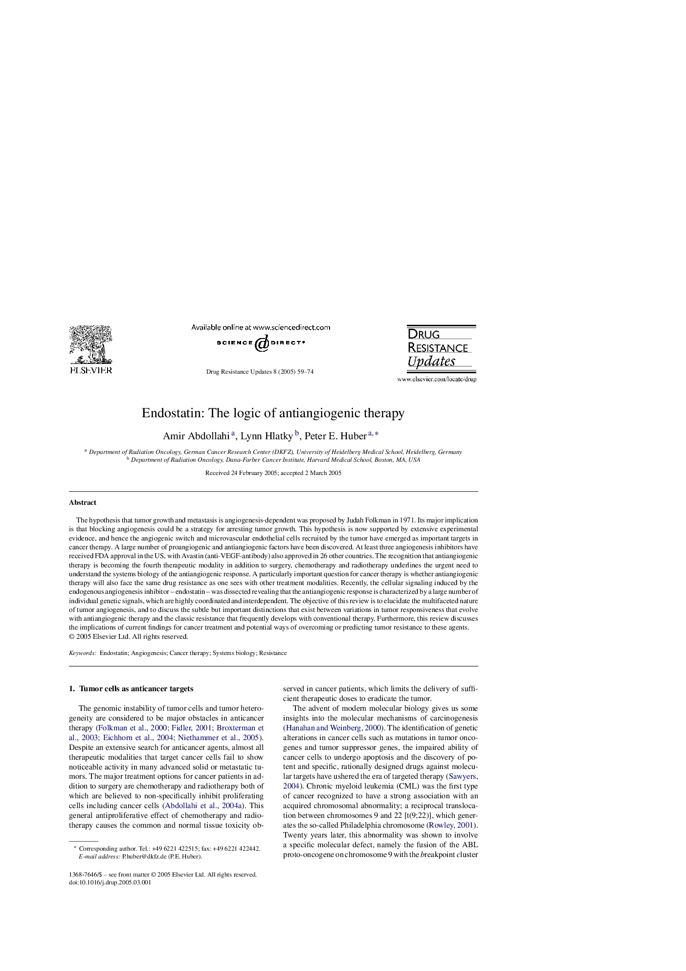 Endostatin: The logic of antiangiogenic therapy